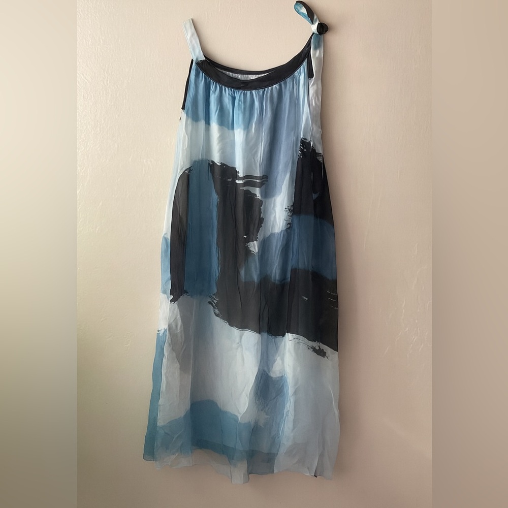 Bellambra blue tie dye shoulder tie flowy dress boho